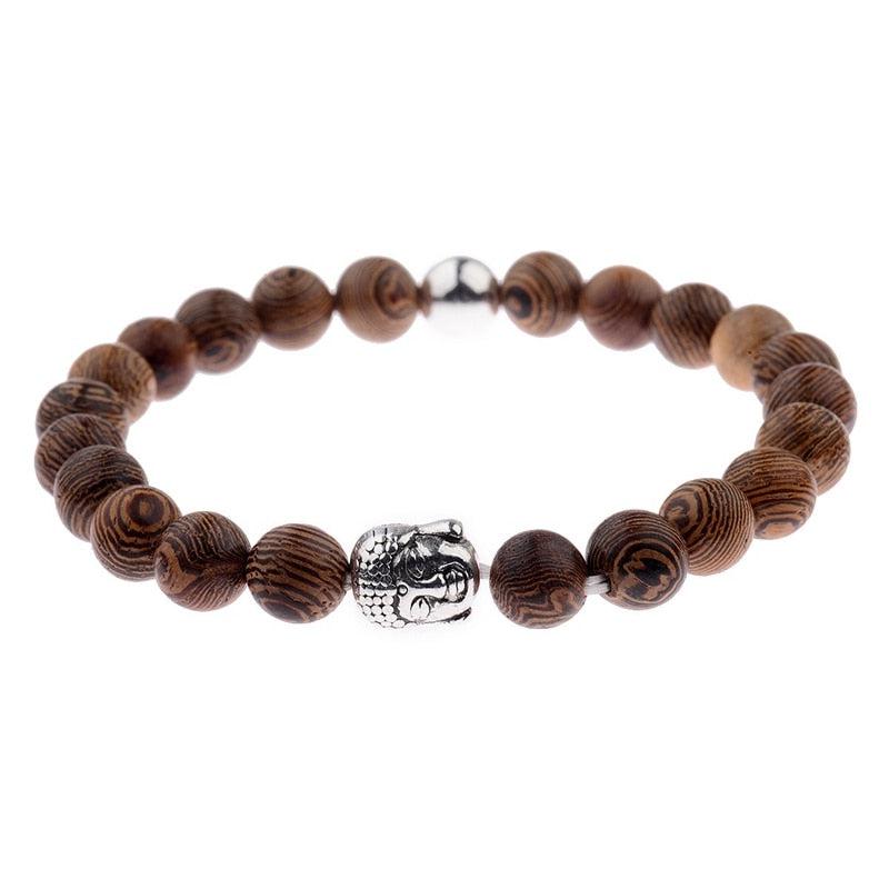 Natural Wood Strand Bracelets for Men | Onyx Meditation Prayer Bead Wooden Yoga Jewelry